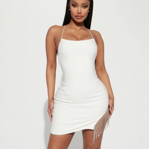 White mini dress with jewel fringe - Picture 2 of 8